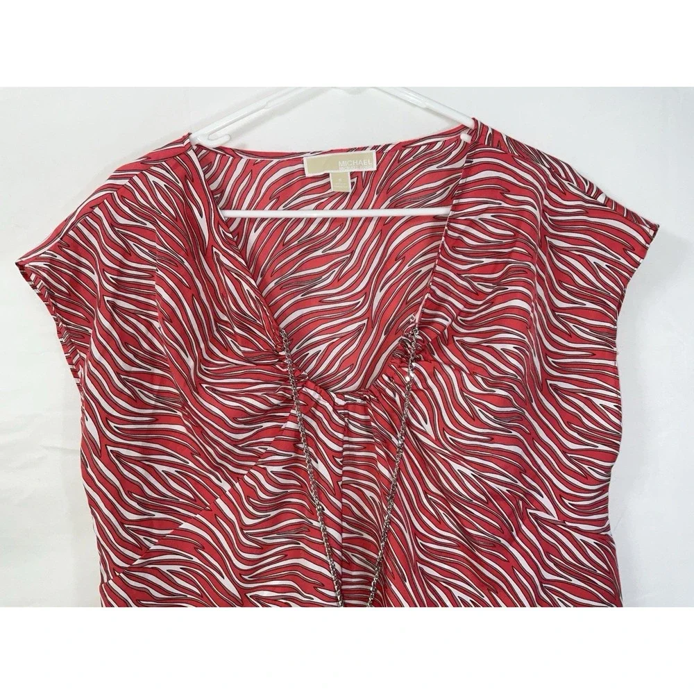 NWOT Women's Michael Kors Zebra Chain Handkerchief Hem‎ Blouse Red - Small